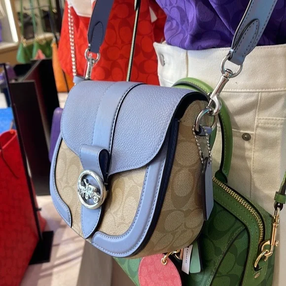 Coach Georgie Saddle Bag In Signature Canvas Light Khaki / Marble Blue - Picture 6 of 16